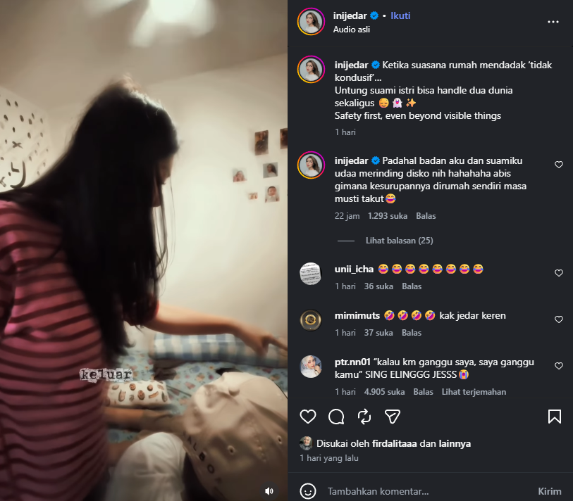 Jessica Iskandar Posting Momen Seram ART Kesurupan di Rumahnya, Netizen Ngakak Lihat Cara Jedar Ngusir Setan: “Kalau Kamu Ganggu Saya, Saya Ganggu Kamu!”